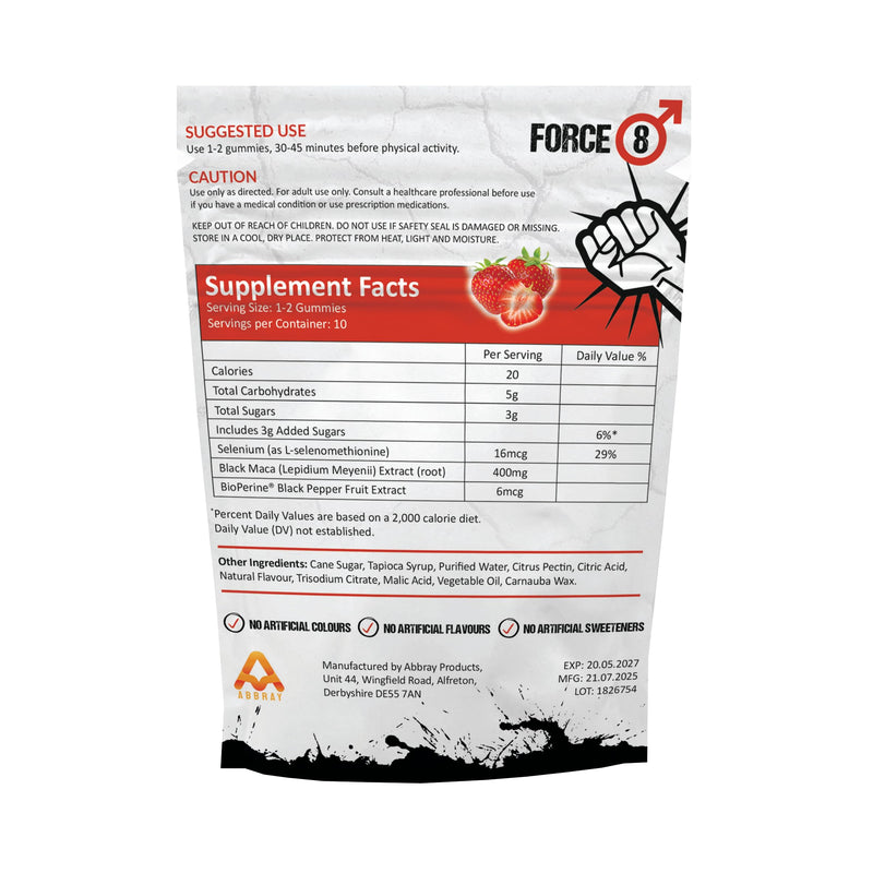 Force-8 Gummies | Libido Boost for Men | Maca Root | Nutritional Minerals & Vitamins | Fast Acting & Long Lasting | High Strength | X10 Strawberry Flavoured Gummies