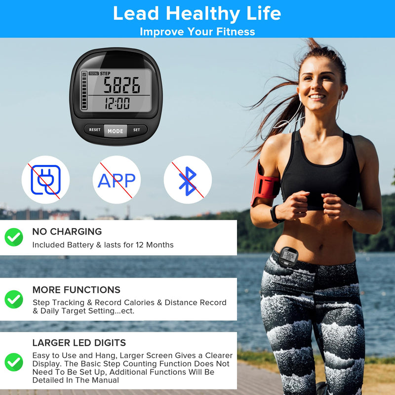 [Australia] - 3D Pedometer Step Counter for Walking and Miles, Simple Step Tracker with Large Digital Display and Clip Lanyard, Steps Track Accurately Steps Monitor Watch for Women Men Adults Seniors Dog 
