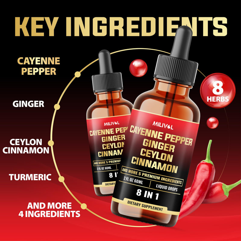 [Australia] - 8in1 Cayenne Pepper Liquid Drops with Ginger, Ceylon Cinnamon and 5 More Herbals - Digestion, Circulatory Heath Support - 2 Fl Oz for 2 Months 2 Fl Oz (Pack of 1) 