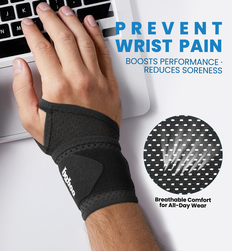2-Pack Ultra-Thin Wrist Braces, Breathable Comfort Mesh Fabric Support for Pain Relief - Ideal for Carpal Tunnel, Tendonitis, Sports, Fitness and Daily Use - Adjustable Wrist Support (Black) Black