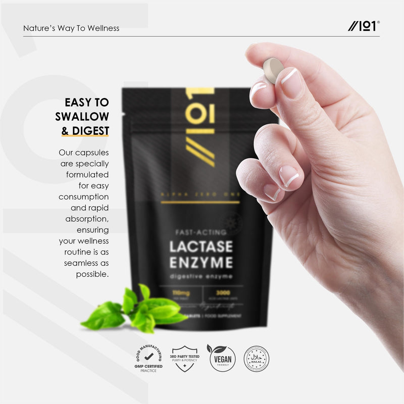Lactase Tablets 3000 FCC (per Tablet) – 180 Count - Digestive Enzyme Helps Digest Lactose in Milk & Dairy – Support for Lactose Intolerance – by Alpha01