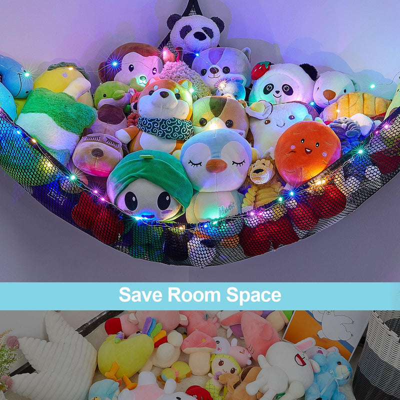 [Australia] - Stuffed Animals Net or Hammock Kids Toy Storage Organizer with LED Light Unicorn Castle Hanging Corner Stuffed Animals Holder Kids Girls Room Decor (Pack of 1) Black 51'' x 51" x 71" (Pack of 1) 