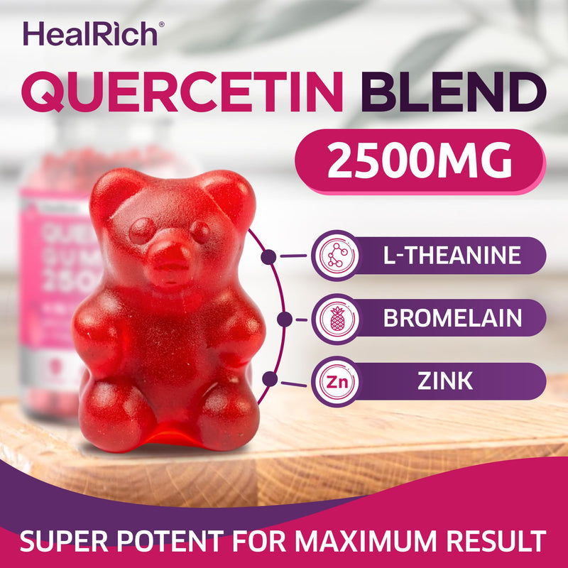 [Australia] - Quercetin Gummies - 2500MG Quercetin with Bromelain L-theanine & Zinc - Pure Supplement for Immune System Lung and Allergy Support - Immunity Booster Vegan Supplements for Kids & Adults - Made in US 