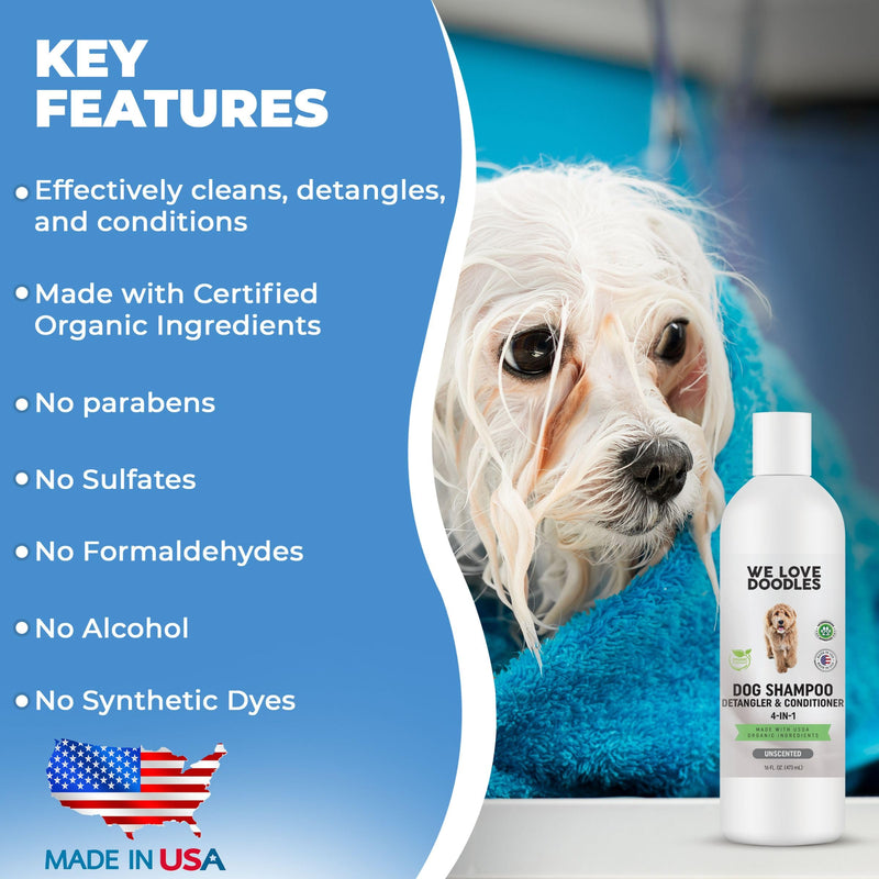We Love Doodles Unscented Dog Shampoo & Detangler Spray - Made in USA, Organic Ingredients, Shampoo for Goldendoodles Doodles & Puppies, Dematting Spray for Dogs, Tangle Remover - PawsPlanet Australia