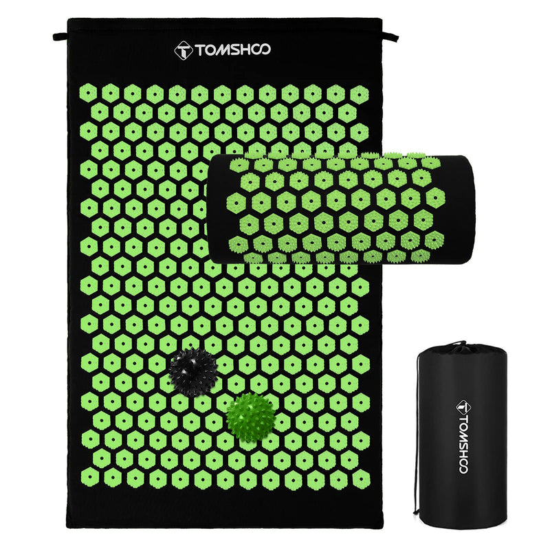 [Australia] - TOMSHOO Acupressure Set, Acupressure Mat and Pillow with 2pcs Massage Balls- Pain Relief Therapy Muscle Back Neck with Travel Bag for Men and Women Black 