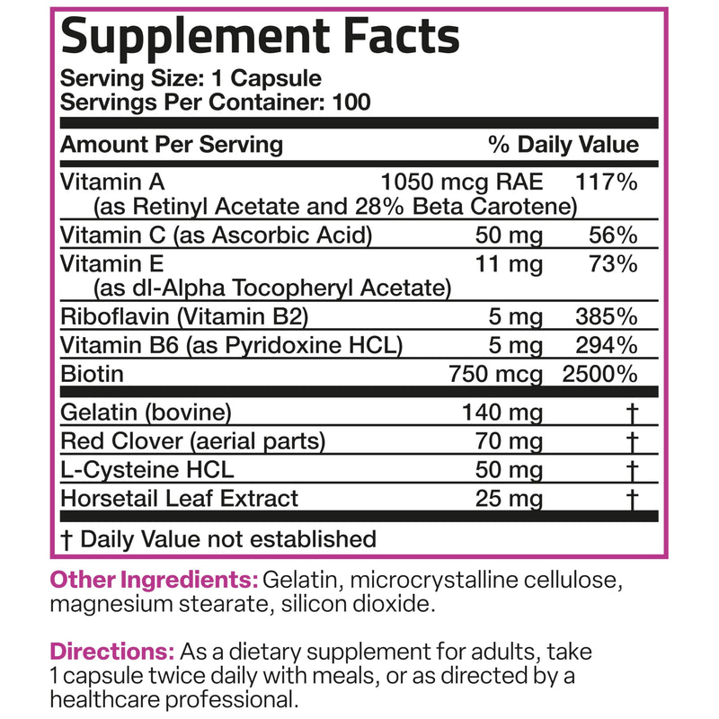 Bronson Hair, Skin & Nails with Biotin Extra Strength Vitamin Supplement for Women, 100 Capsules