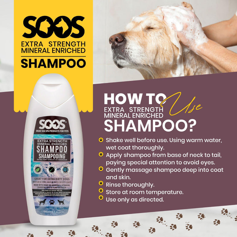 Soos Pet Shampoo Extra Strength Cat and Dog Shampoo Natural Dead Sea Minerals Fast Absorbing - 1x Bottle (500ml) - PawsPlanet Australia