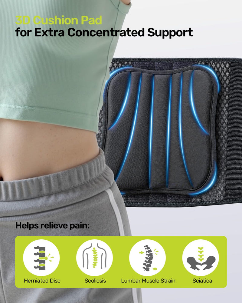 [Australia] - Thin Back Brace, 6X Metal Lower Back Support for Men Women, Lightweight Lumbar Support with 3D Pad, Breathable Support Belt for Herniated Disc, Sciatica Pain Relief, Gray Size M 