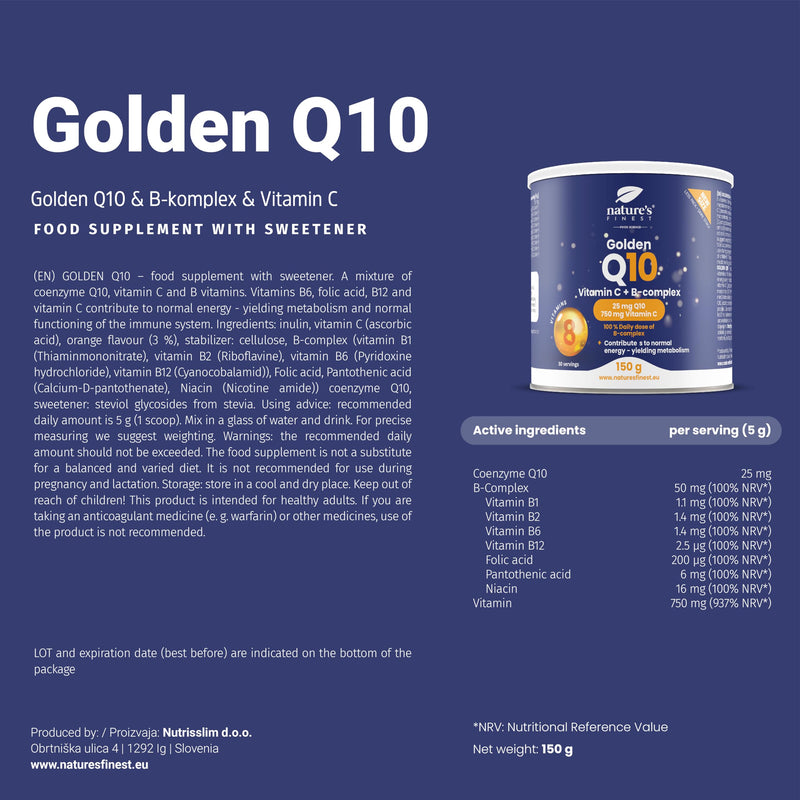 Nature's Finest by Nutrisslim Golden Q10, High Strength Coenzyme Q10, Potent Q10 Supplements for Vitality, CQ10 Supplement Formula, Co Q10 Supplement for Energy Orange 150g (Single)