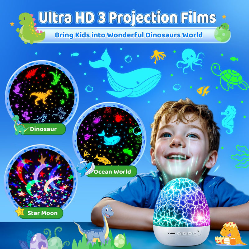 [Australia] - Dinosaur Night Light for Kids, 93 Lighting Effects+15 Musics Kids Night Light Projector for Kids, 3 Films+Remote Toddler Kids Projector Night Light for Kids,360° Silent+Dimmable Egg Light for Nursery 