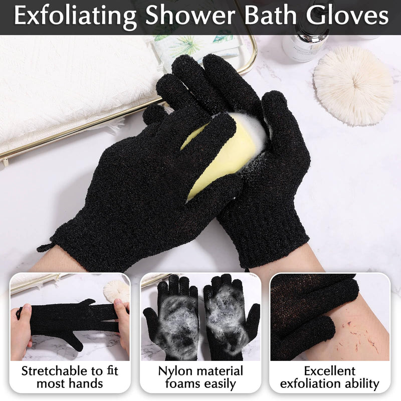 [Australia] - Anezus Exfoliating Back Scrubber Bath Gloves Set, Exfoliating Shower Towel with Shower Gloves for Body Scrub, Back Cleaner, Washing Gloves for Removing Dead Skin (Black) Black 