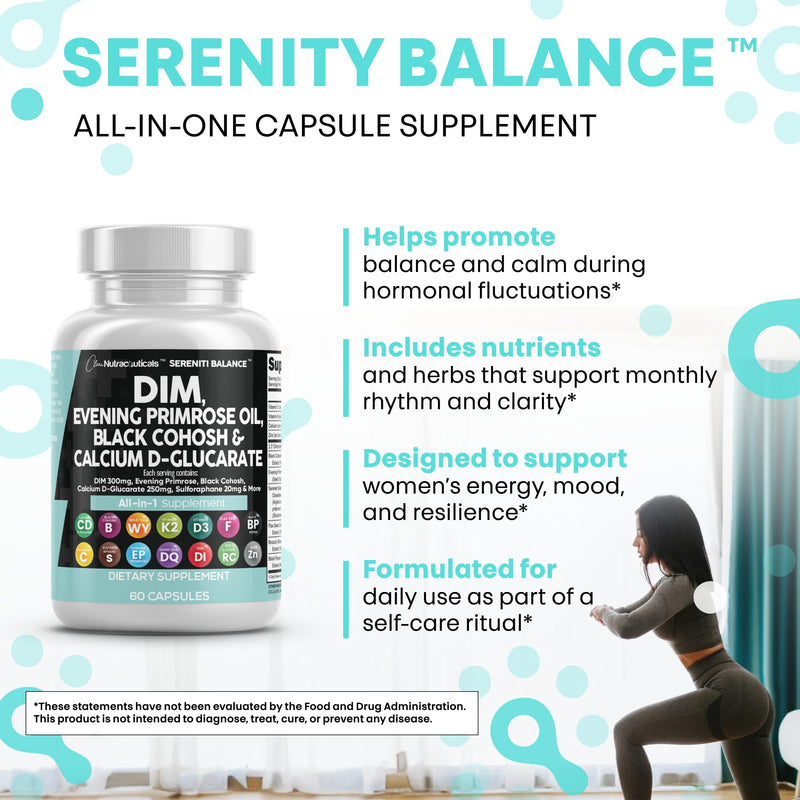 [Australia] - Clean Nutraceuticals DIM Evening Primrose Black Cohosh Calcium D-Glucarate Sulforaphane Flax Seed Extract - Hormonal Support Vitamins for Women with Dong Quai - 60 Caps 