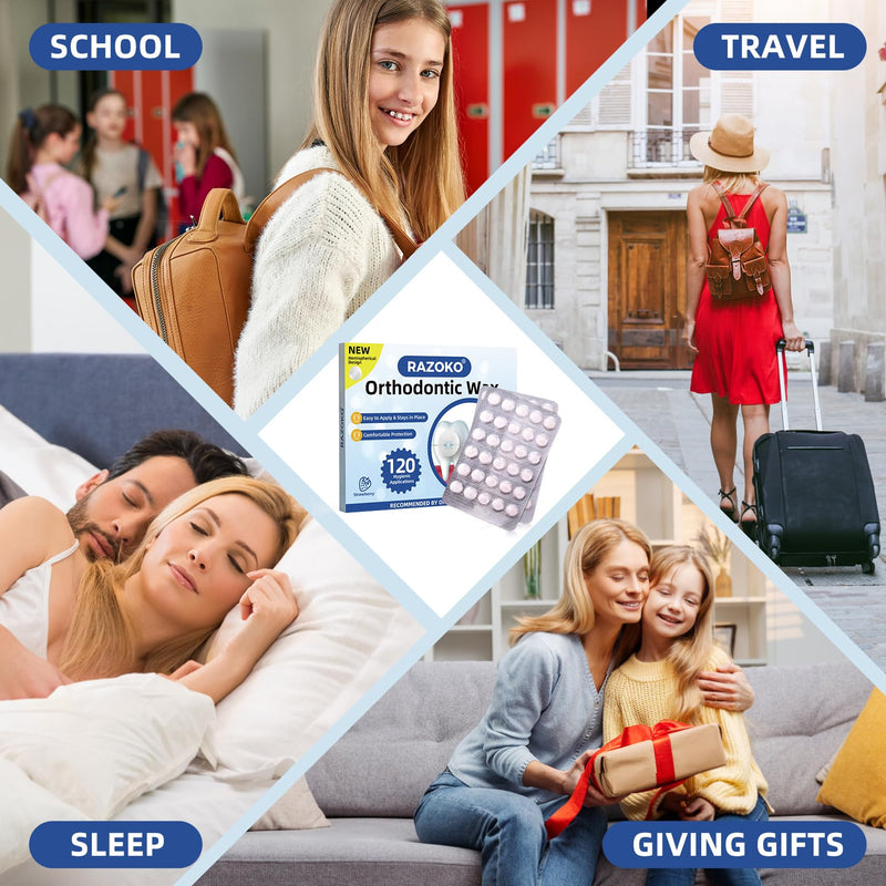 [Australia] - RAZOKO Orthodontic Wax for Braces Wax Dots 120 Individual Hygienic Packaging Dental Wax Strawberry 120 Foot (Pack of 1) 