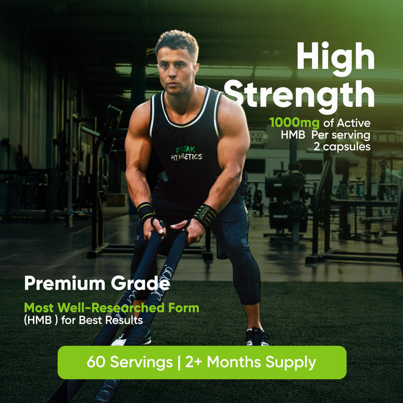 Freak Athletics HMB Supplement - 1000mg Serving HMB 500mg Capsules, Metabolite of Leucine for Muscle Growth & Repair - 120 Capsules 60 Servings
