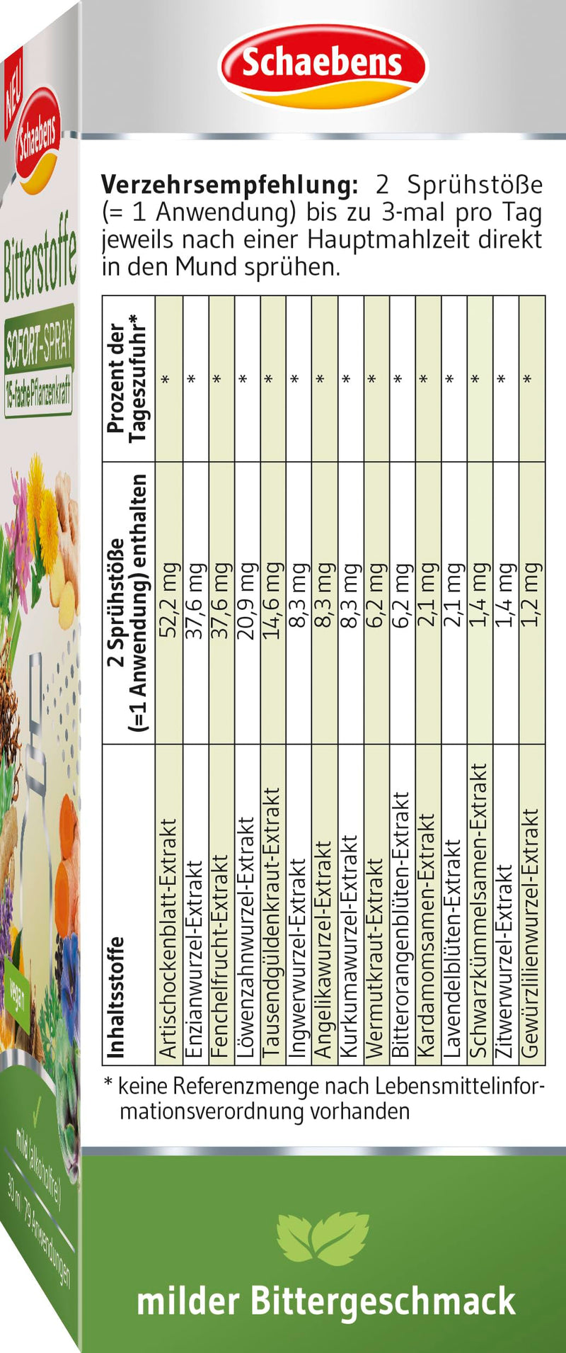 [Australia] - Schaebens bitter substances IMMEDIATE spray 15-fold plant power for stomach and intestinal function - mild (alcohol-free) 30 ml 