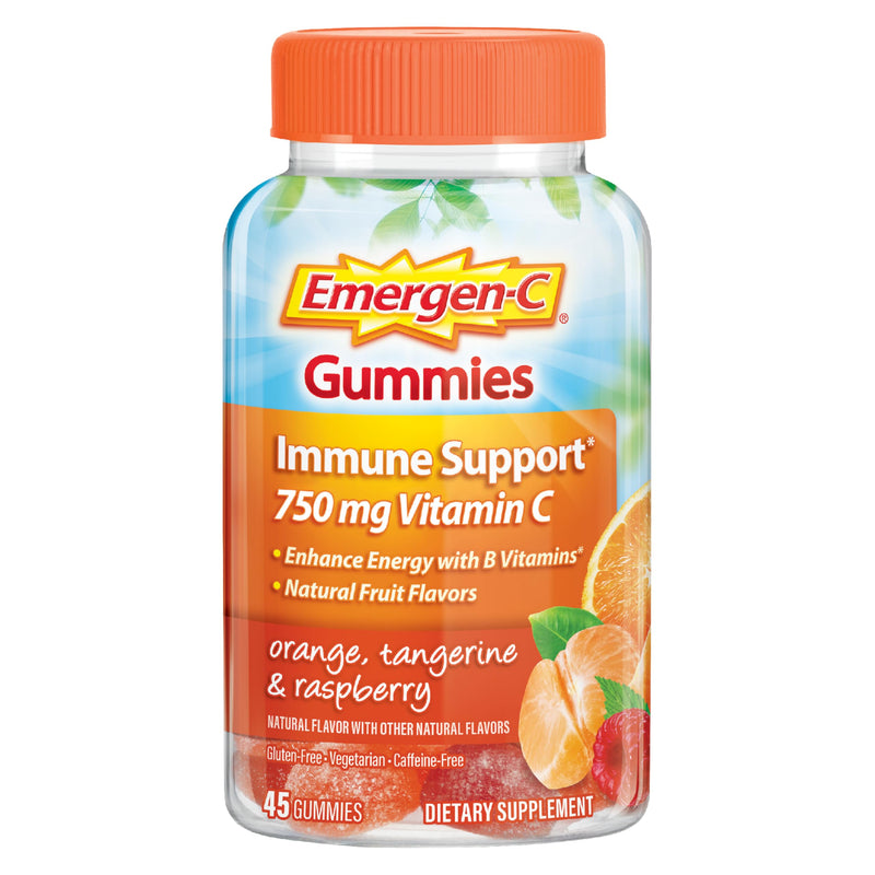 [Australia] - Emergen-C 750mg Vitamin C Gummies for Adults, Immunity Gummies with B Vitamins, Gluten Free, Orange, Tangerine and Raspberry Flavors - 45 Count 