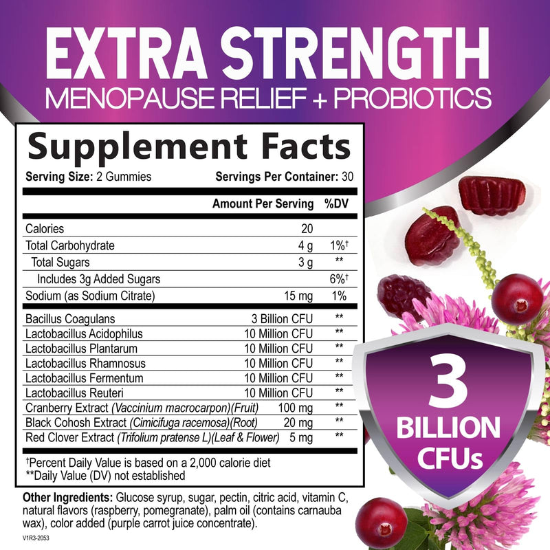 [Australia] - Menopause Supplements for Women - 3 Billion CFU Natural Menopause Relief for Mild Hot Flashes & Night Sweats, PH, Vaginal Health Support Probiotics for Women Gummy, Probiotic Supplement - 60 Gummies 60 Count (Pack of 1) 
