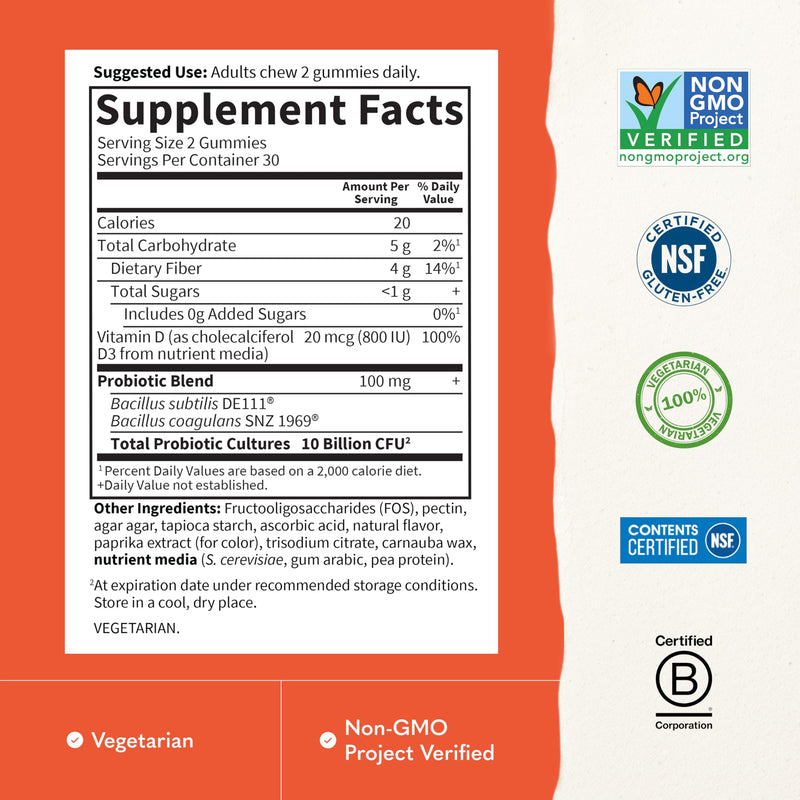 Garden of Life Dr Formulated 10 Billion CFU Prebiotic Fiber & Probiotic Gummies with Vitamin D3 for Digestive and Immune Health – Gluten Free, Non GMO, No Added Sugar, Orange Dream Flavor, 60 Gummies 60 Count (Pack of 1)