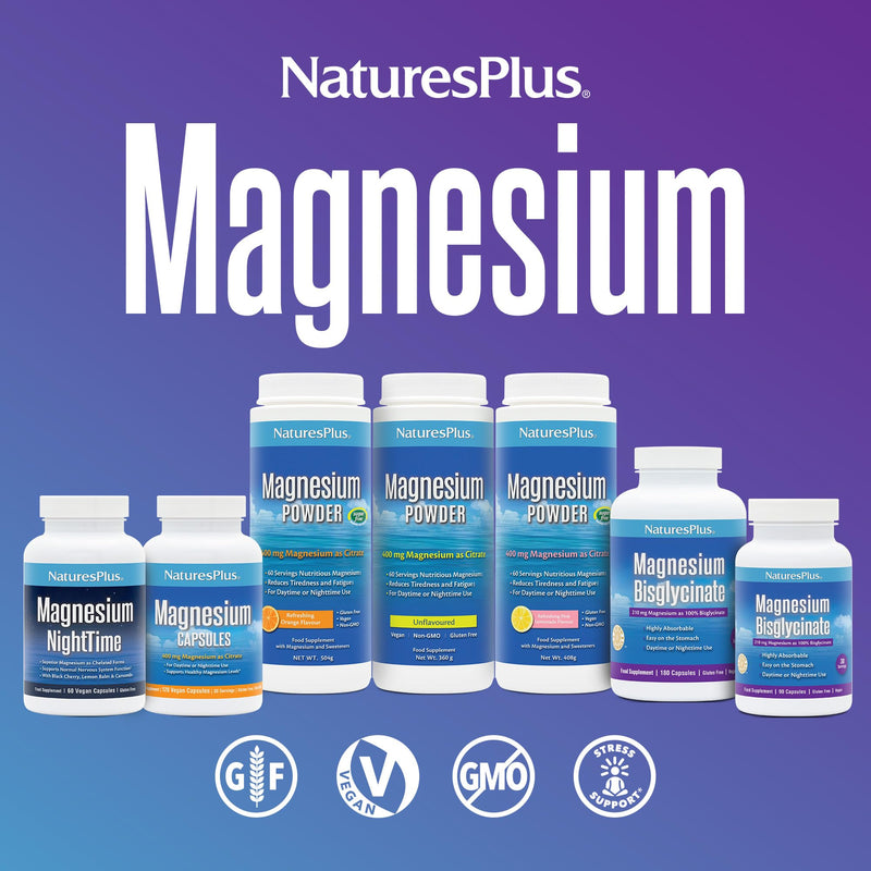 NaturesPlus Magnesium Glycinate Capsules for Stress Support, Rest and Relaxation - Vegan, Gluten Free - 90 Capsules 90 count (Pack of 1)