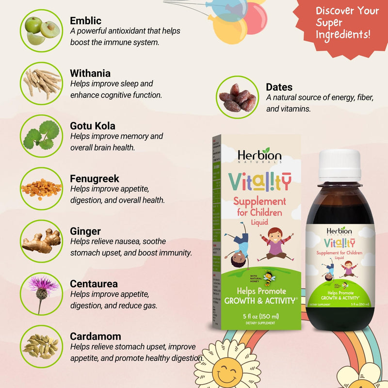 [Australia] - HERBION Naturals Vitality Supplement for Children, Promotes Growth and Appetite, Relieves Fatigue, Improves Mental & Physical Performance, for Kids 1 Year & Above, 5 Fl Oz (Pack of 2) 5 Fl Oz (Pack of 2) 