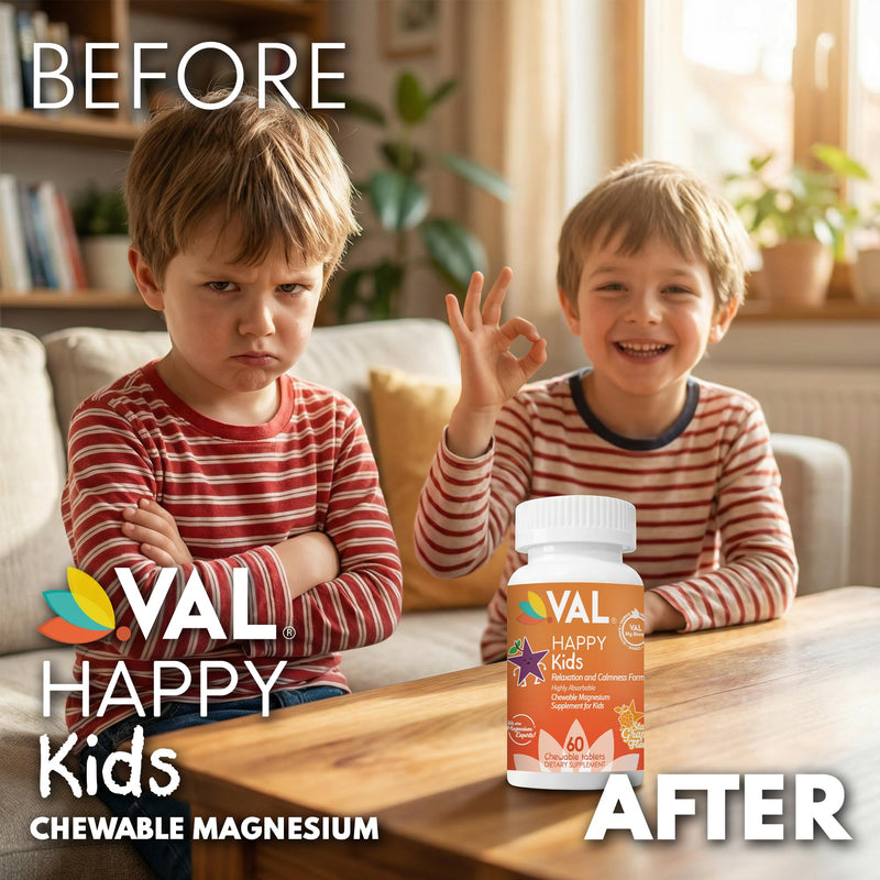 VAL Magnesium for Kids | High-Absorption Magnesium for Calm, Relaxation & Focus | Mg Glycinate, Citrate & Taurate | with Vitamin B6, D & C | Sugar-Free, Non-GMO | 60 Chewable Tablets Grape 60 Count (Pack of 1)