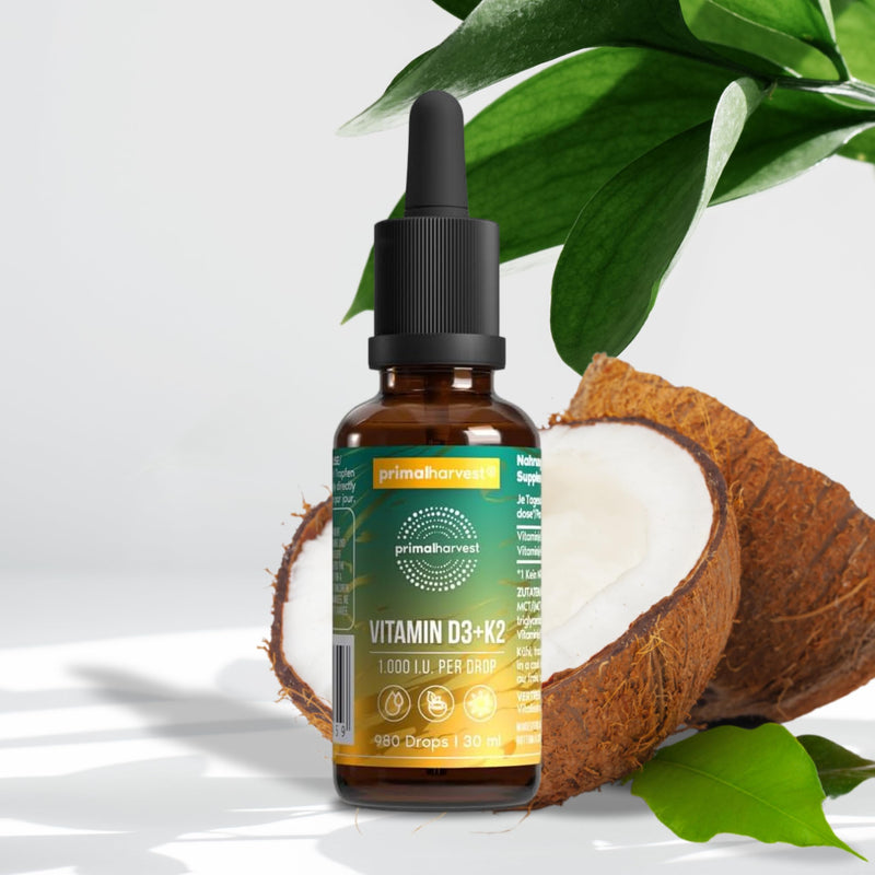 Primal Vitamin D3 & K2 Drops by Primal Harvest - Nutritional multivitamin with MCT Oil, Liquid Vitamin with Dropper Bottle, for Men and Women, 980 Drops (1 Pack) 30 ml (Pack of 1)