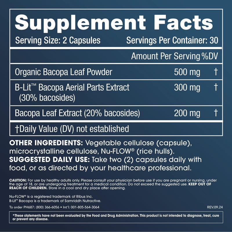 [Australia] - ProHealth Full Spectrum Bacopa Supplement | 1000mg High Potency Formula | Triple Lab Tested for Purity & Quality | 60 Vegetable Capsules for Memory Support, Focus, Stress Relief & Cognitive Health 