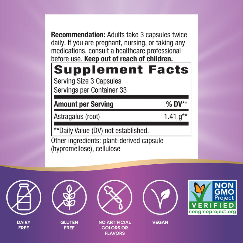 [Australia] - Nature's Way Astragalus Root, Traditional Immune Support*, 1,410 mg per 3-Capsule Serving, Non-GMO Project Verified, Vegan, 100 Capsules (Packaging May Vary) 