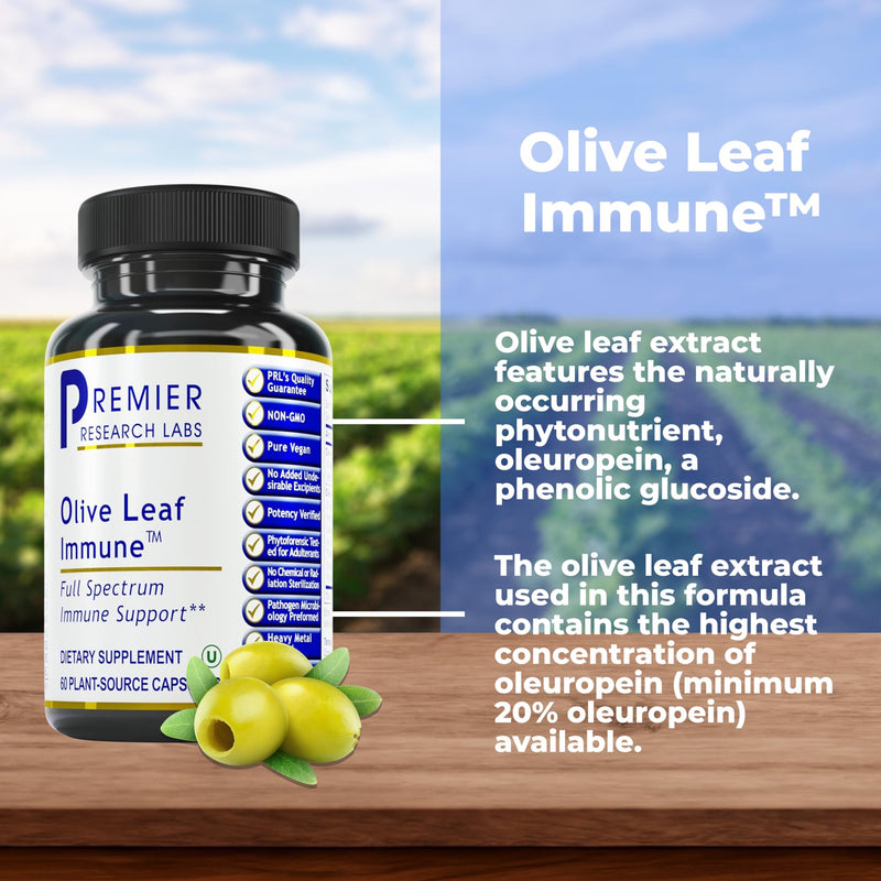 [Australia] - Premier Research Labs Olive Leaf Immune - Olive Leaf Extract Capsules, The Olive Leaf Pills with Phytonutrient Oleuropeinm, Herbal Supplement for Immune & Heart Health Support - 60 Vegetarian Capsules 