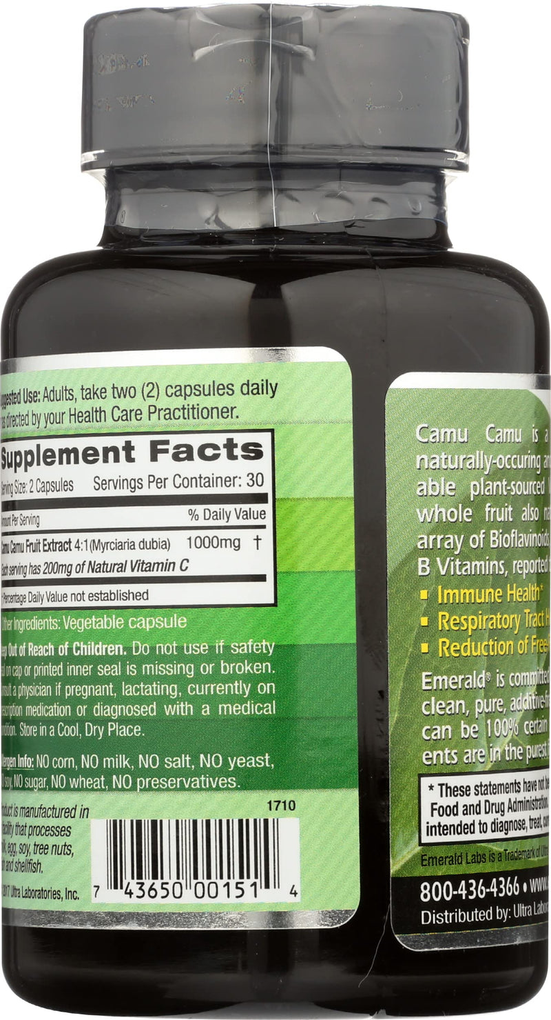 Emerald Labs Camu Camu - Plant-Sourced Vitamin C, Bioflavonoids, Amino Acids & B Vitamins - Gluten-Free, Vegan - 60 Vegetable Capsules (30-Day Supply) | Plant-Sourced Vitamin C, Bioflavonoids, Amino Acids & B Vitamins, Gluten-Free, Vegan