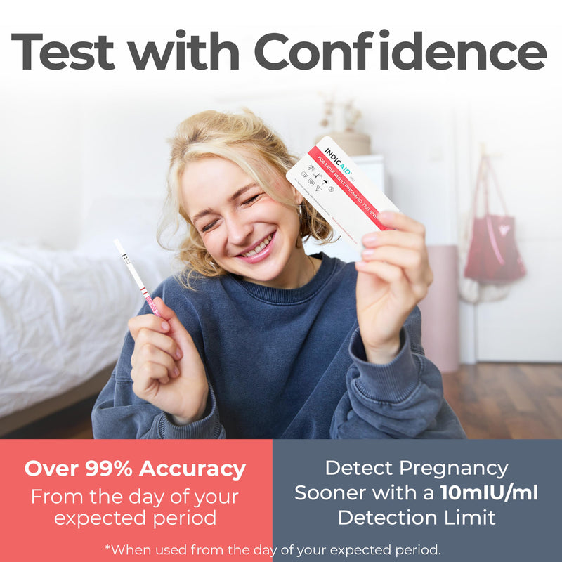 INDICAID 510K Cleared Early Detection Pregnancy Test Strips, High Sensitivity 10mIU to Test 6 Days Before Missing Period, 25 Tests Daily Monitoring of hCG During Pregnancy, Over 99% Accuracy
