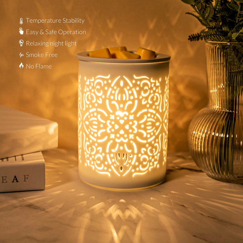 [Australia] - Earnest Living Wax Melt Warmer for Scented Wax Cubes Cake Candle Warmer Wax Melt Electric Ceramic Fragrance Melter Oil Burner White for Home Aromatherapy Gift White 