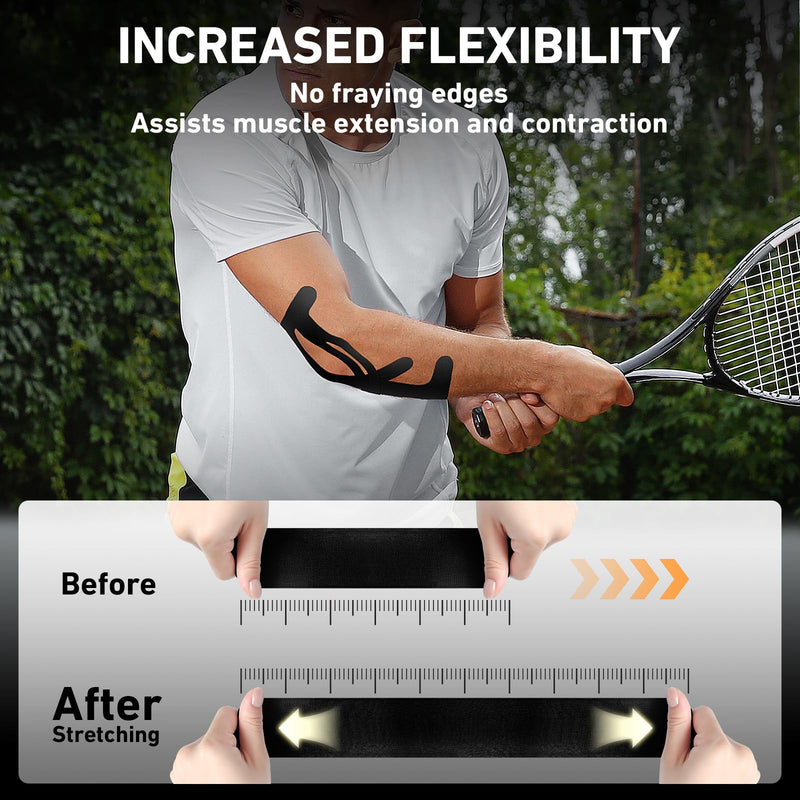[Australia] - 12 Count Kinesiology Tape for Elbow, Pre-Cut Waterproof KTquick Elbow Tape for Elbow Pain Relief Pre Cut, Original Cotton Athletic Tape, Durable Knee Tape for Sports and Long-Lasting Support (Black) Black 