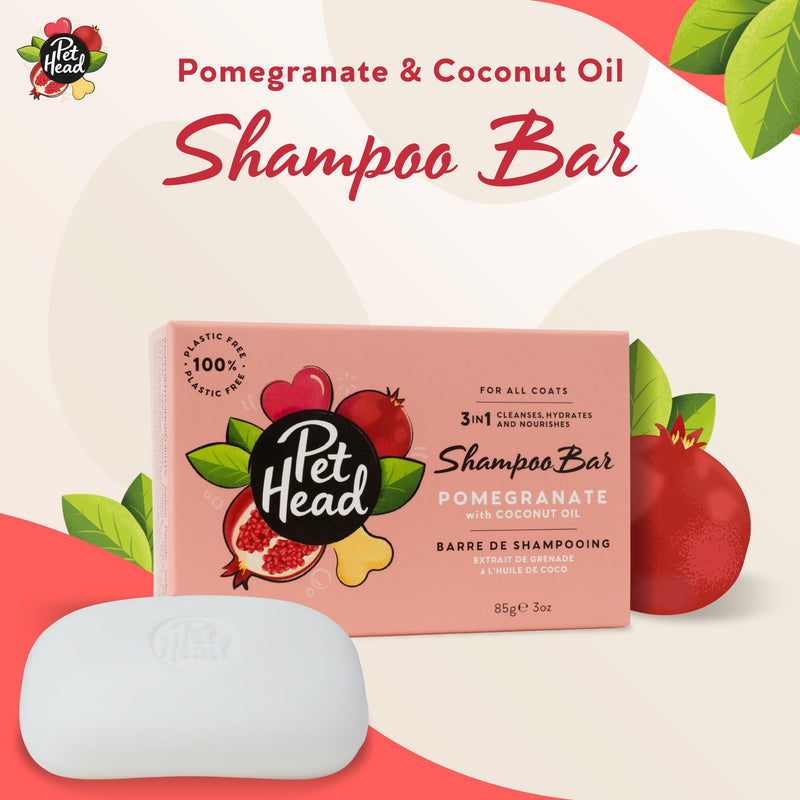 Pet Head Pomegranate Shampoo Bar for Dogs | 3in1 Cleanses, Hydrates & Nourishes All Dog Coats | with Oat Kernel Extract & Coconut Oil | Free of parabens & sulphates | Gentle Formula for Puppies | 3oz - PawsPlanet Australia