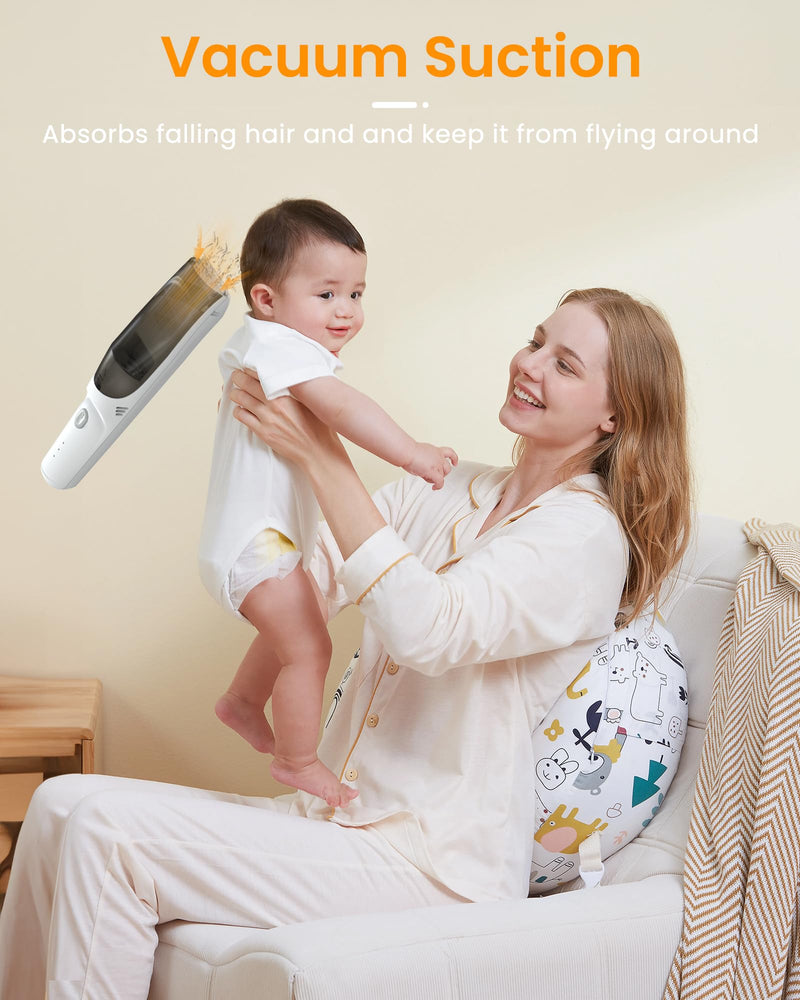 [Australia] - FERRISA Vacuum Baby Hair Clippers,Silent Hair Clippers for Kids,Cordless Baby Hair Trimmer,Waterproof Baby Hair Cutting Kit for Fine/Curly Hair,Infant Toddler Hair Clippers Auto Suck Snipped Hair Gray-white 