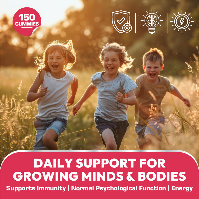 Kids Multivitamin & Mineral Gummies | 150 Chewables Gummies with 12 Essential Vitamins & Minerals | Childrens Multivitamins for Immune Support, Energy & Brain Health | Vegan | Natural Berry Flavour