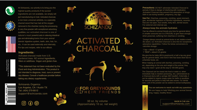 Activated Charcoal Powder for Dogs and All Pets, Livestock. Organic. for Digestive Upset, Poisonings, Detox, Dental Health, Kidney Relief, General Well-Being, Longevity, 10 oz / 1qt - PawsPlanet Australia