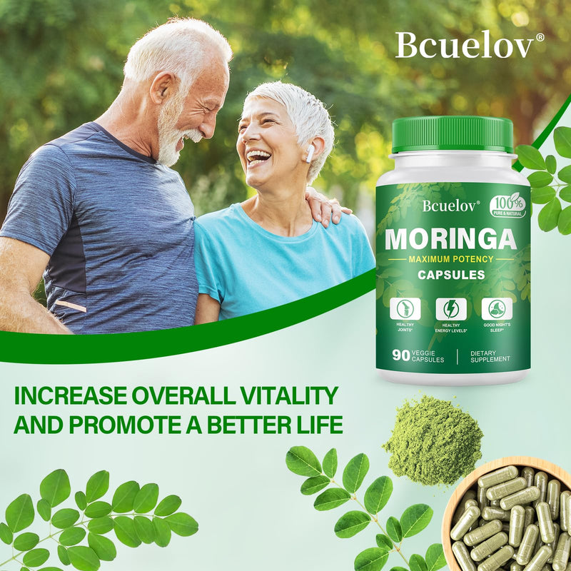 Moringa Capsules | 800mg Pure Moringa Powder Capsules – Supports Energy, Skin & Gut Health, Immune System – Green Superfood with Vitamins & Amino Acids (90 Caps) 90 Count (Pack of 1)