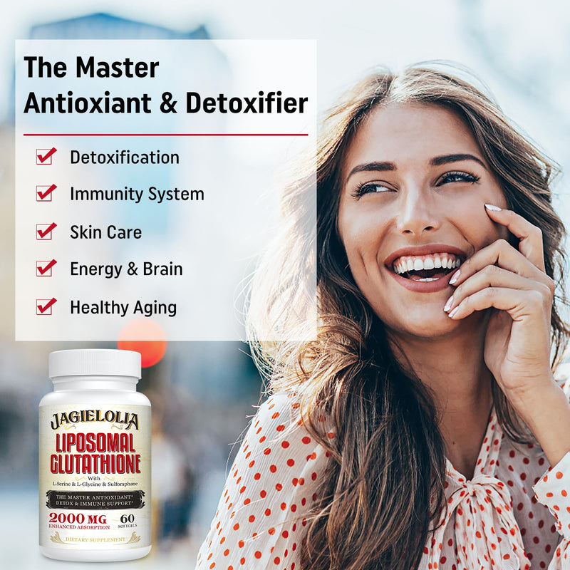 [Australia] - Liposomal Glutathione 2000 mg with L-Serine, L-Glycine & Sulforaphane – Active L-Glutathione Unique Formulation to Enhance Absorption - Master Antioxidant, Detoxifying & Immune | 60 Softgels 60 Count (Pack of 1) 