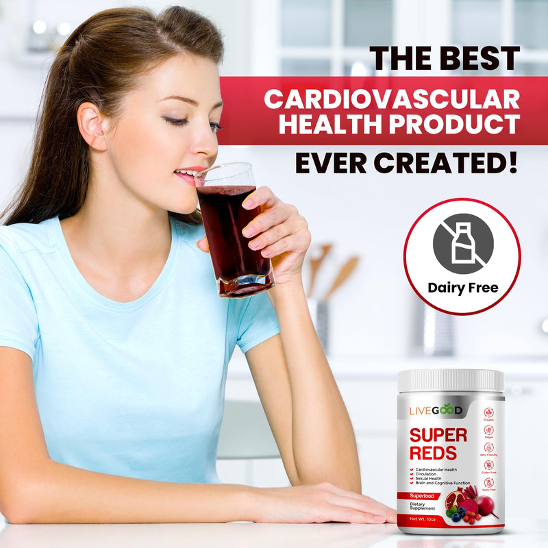 [Australia] - LIVEGOOD™ Organic Super Reds with Alfalfa, Barley Grass, Beet Root, Pomegranite, Grape Seed, Vegan, Gluten Free, 7.2 oz. 
