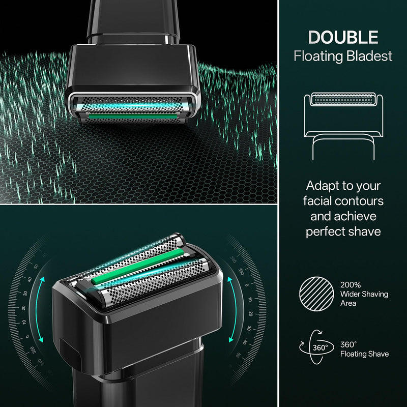 Electric Razor for Men Face,2 Adjustable Speeds Foil Shavers for Men for Beard/Face Beard Trimmer Waterproof Wet & Dry with 3 Floating Blade LED Display USB-C Fast Rechargeable for Travel & Home Blacksliver