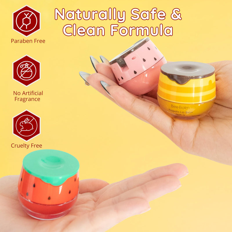 Original My Bee Balm Lip Balm – Propolis Hydrating Balm – Pot for Dry, Chapped & Cracked Lips – Deeply Moisturizes & Hydrates Lips with Organic Beeswax & Vitamin E Watermelon, Honey, Strawberry 1 Count (Pack of 1)