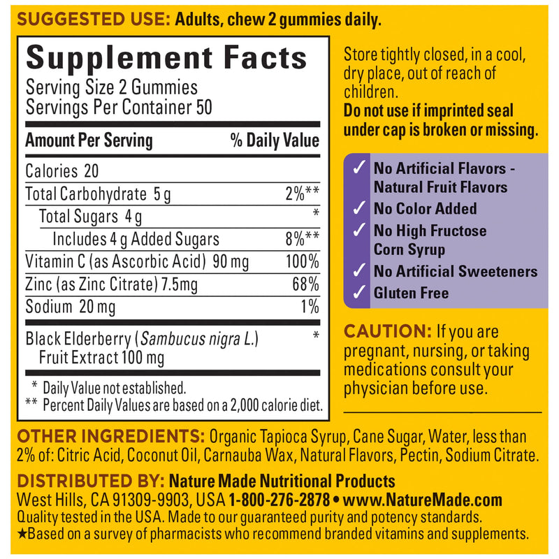 [Australia] - Nature Made Elderberry with Vitamin C and Zinc, Dietary Supplement for Immune Support, 100 Gummies, 50 Day Supply Raspberry 100 Count (Pack of 1) 