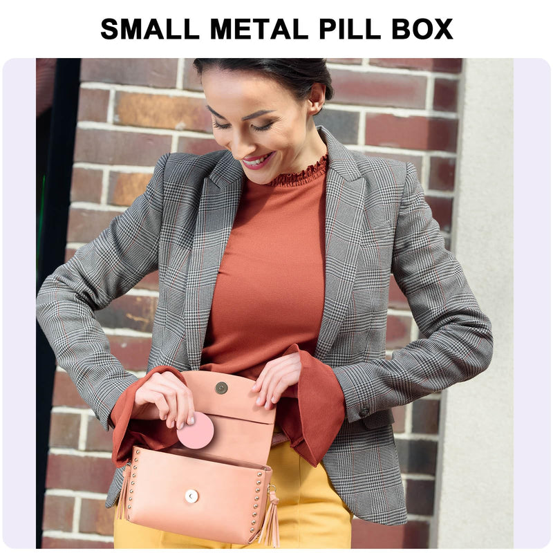 Metal Pill Box Daily - Single Portable Travel Pill Container for Purse | Waterproof Pill Case for Vitamins, fish Oil, Medicine, Cute Pill Holder Organizer, Big Size Pink L
