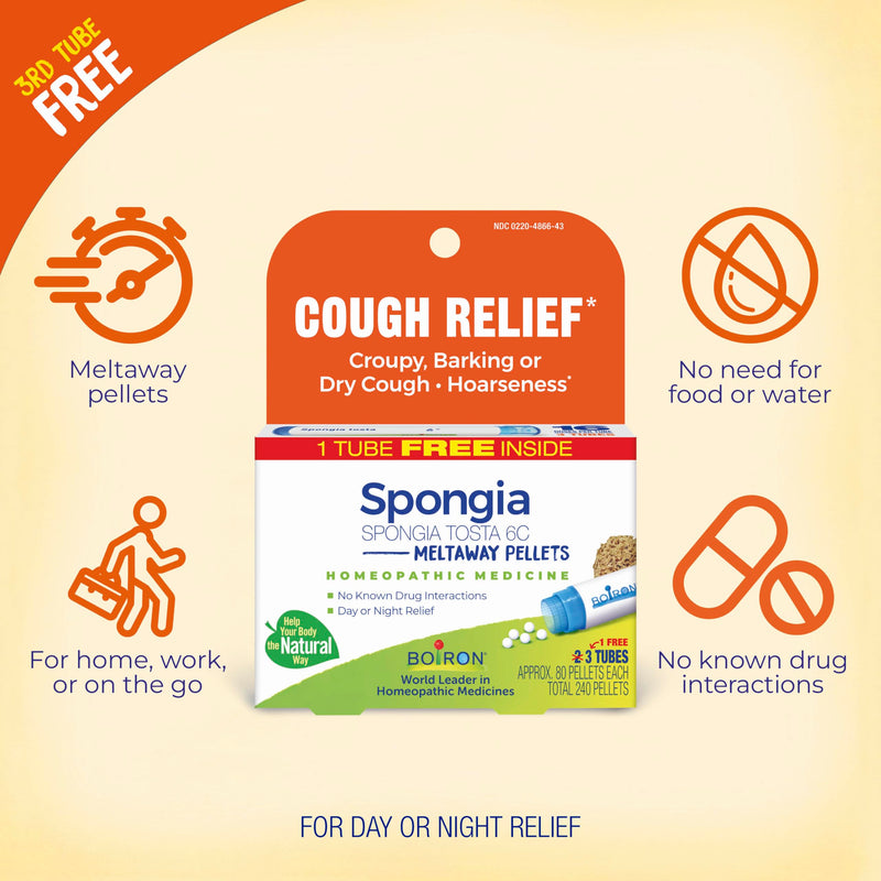 [Australia] - Boiron Spongia Tosta 6C Homeopathic Medicine for Dry Cough, Croupy, Barking, or Hoarseness - 3 Count (240 Pellets) 