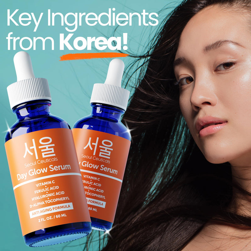 SeoulCeuticals Korean 20% Vitamin C Serum for Face + CE Ferulic 2oz Vit C | C E Ferulic, Hyaluronic Acid, Vitamin E, Vegan, Cruelty Free, Large C+E Skin Care Facial Glow Oil, K Beauty Skincare 2 Fl Oz (Pack of 1) Vitamin C Citrus