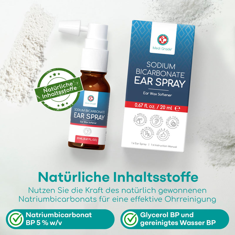 [Australia] - Medi Grade Earwax Remover Spray - Natural Sodium Bicarbonate Ear Cleaner Spray for Blocked Ears, Earwax Removal - 20ml Bottle with Over 50 Ear Spray for Easy Use 