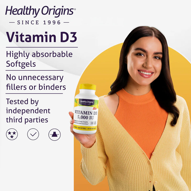Healthy Origins, Depot Vitamin D3, 125mcg (5,000IU), 1 Capsule Every 5 Days, 360 Softgels, Highly Dosed, Soy Free, Gluten Free, Non-GMO