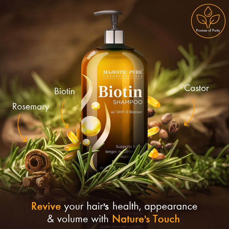 Majestic Pure Biotin Volumizing Shampoo - 16 Fl Oz | Ideal for Hair Loss - with DHT-3 Blocker - Hydrating & Nourishing - Sulfate Free, for Men & Women - Thin Hair Shampoo