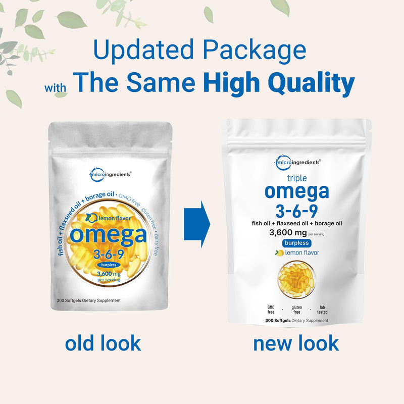 [Australia] - Ultra Omega 3-6-9 3600mg Per Serving, 300 Burpless Softgels | Lemon Flavor ‚Äì Blend of Fish, Flaxseed, Borage Oils | Bioavailable Source, Non-GMO, No Gluten, Mercury Free 